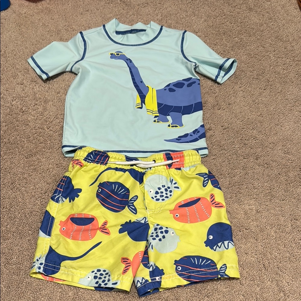 Kids Swim Set with Dinosaur and Fish Print
